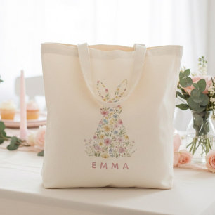 Bolso De Tela Conejo de Pascua Floral Personalizado  Personaliza