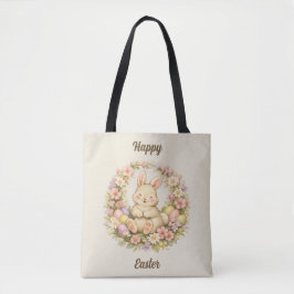 Bolso De Tela Conejo de Pascua Floral Vintage Feliz Corona