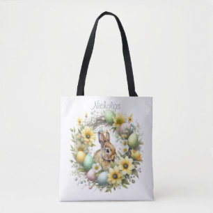 Bolso De Tela Conejo de Pascua Personalizado Acuarela
