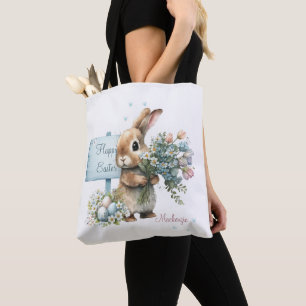 Bolso De Tela Conejo de Pascua Personalizado Acuarela