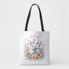 Bolso De Tela Conejo de Pascua Personalizado Acuarela