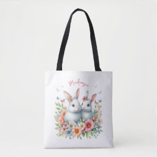 Bolso De Tela Conejo de Pascua Personalizado Acuarela