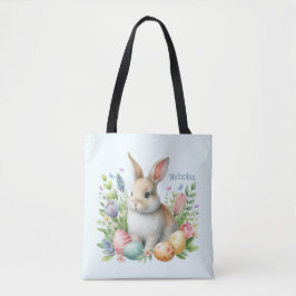 Bolso De Tela Conejo de Pascua Personalizado Acuarela