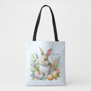 Bolso De Tela Conejo de Pascua Personalizado Acuarela
