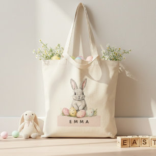 Bolso De Tela Conejo de Pascua personalizado con nombre