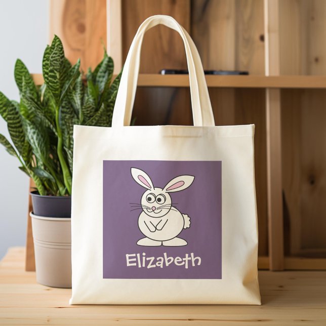 Bolso De Tela Conejo de Pascua Personalizado con nombre personal (Custom Tote Bag)