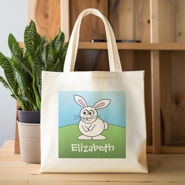 Bolso De Tela Conejo de Pascua Personalizado con nombre personal (Custom Tote Bag)