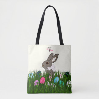 Bolso De Tela Conejo de Pascua Personalizado Huevos Impresión To
