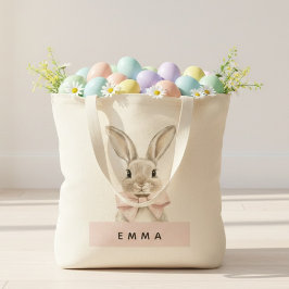 Bolso De Tela Conejo de Pascua Personalizado | Nombre Personaliz