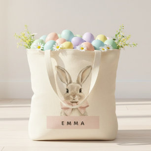 Bolso De Tela Conejo de Pascua Personalizado   Nombre Personaliz