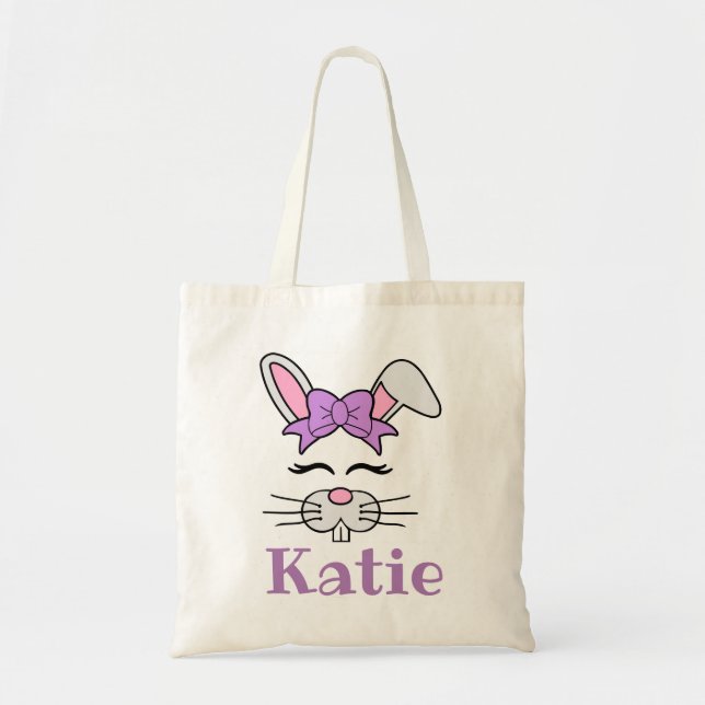 Bolso De Tela Conejo de Pascua Personalizado para Niños (Frente)