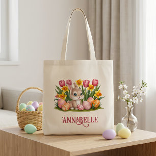 Bolso De Tela Conejo de Pascua Tulipán Narciso Caza de Huevos