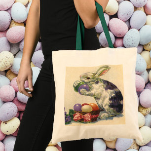 Bolso De Tela Conejo de Pascua vintage con huevos de Pascua en u