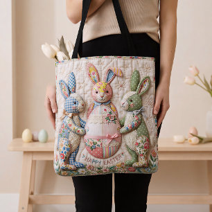 Bolso De Tela Conejo de Pascua Vintage Estampado de Colcha de Pa