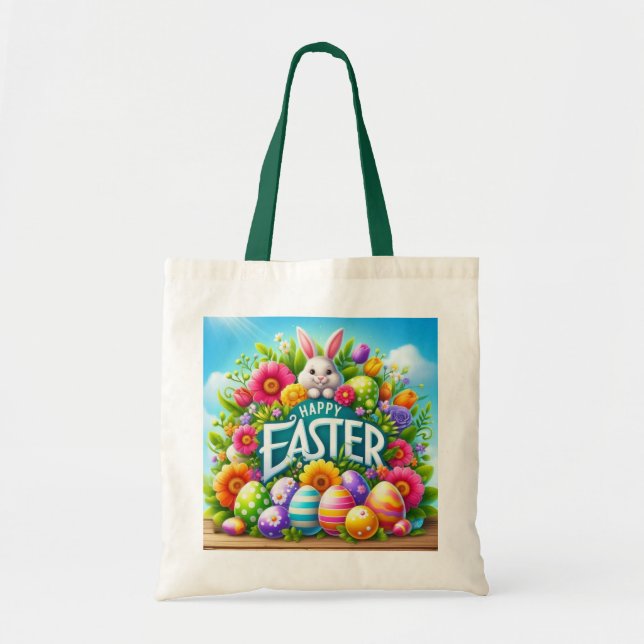 Bolso De Tela Conejo de primavera/Semana Santa con huevo (Frente)