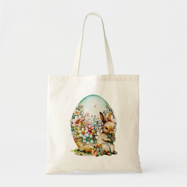 Bolso De Tela Conejo De Primavera Y Huevo Floral - Pascua (Frente)