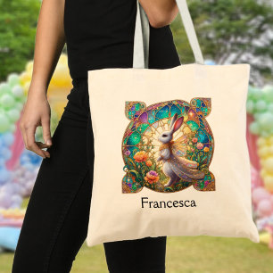 Bolso De Tela Conejo de Vidrio Pintado Personalizado Pascua Herm