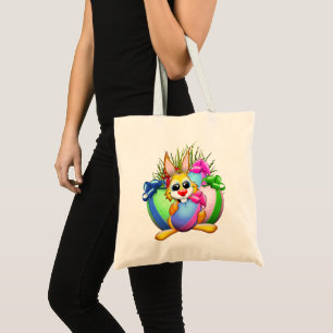 Bolso De Tela Conejo divertido mordiendo un huevo de Pascua