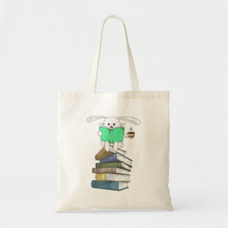 Bolso De Tela Conejo en libros y café bebo bollo