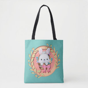 Bolso De Tela Conejo Esponjoso Sentado en Cesta de Pascua Diseño