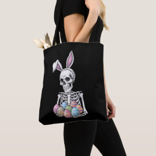 Bolso De Tela Conejo Esqueleto Sosteniendo Huevos de Pascua Cone