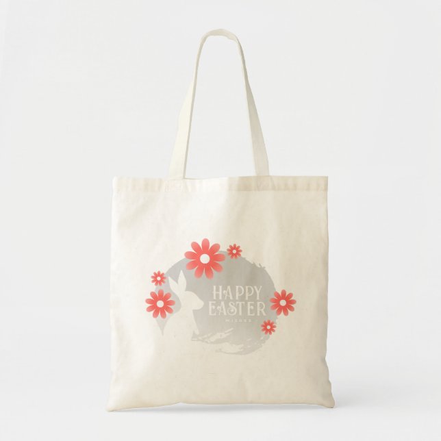 Bolso De Tela Conejo feliz de Pascua (Frente)