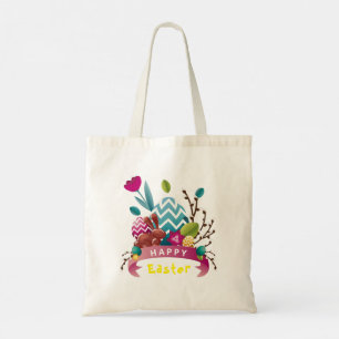 Bolso De Tela Conejo feliz de Pascua, diseño de huevos