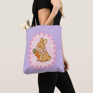 Bolso De Tela Conejo Kawaii Zanahoria Flores de Primavera 