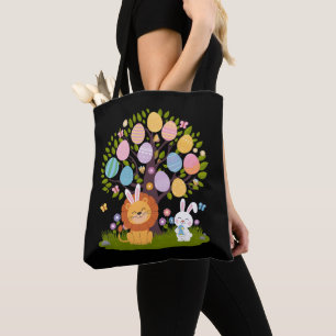 Bolso De Tela Conejo León Pascua Lindo Árbol Cazando Huevos