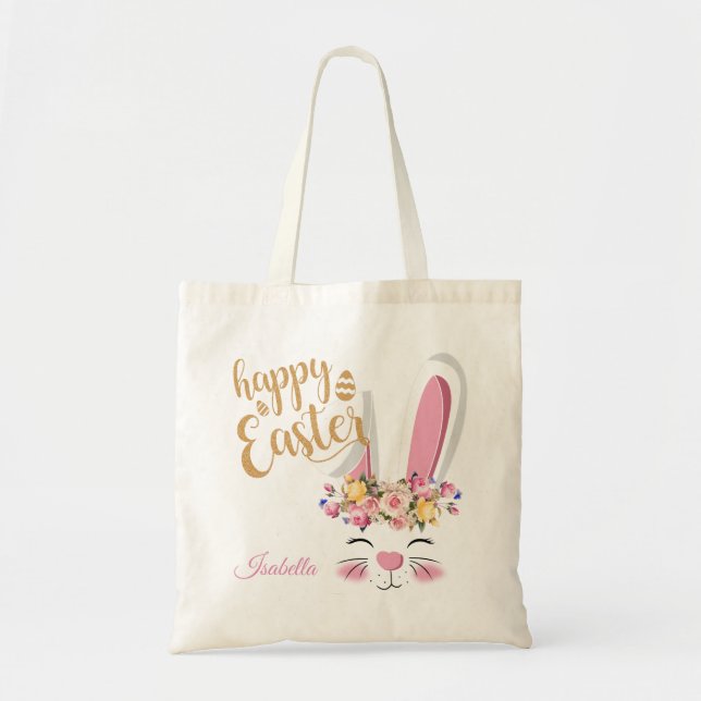 Bolso De Tela Conejo lindo Feliz Cara de Pascua 🐰 (Frente)