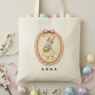 Bolso De Tela Conejo personalizado vintage de Pascua pastel