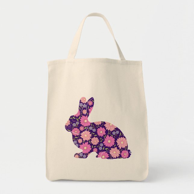 Bolso De Tela Conejo retro rosa y flores (Frente)