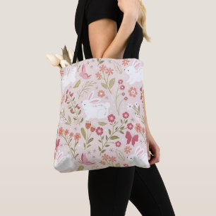 Bolso De Tela Conejo Rosa Caprichoso y Prado Floral