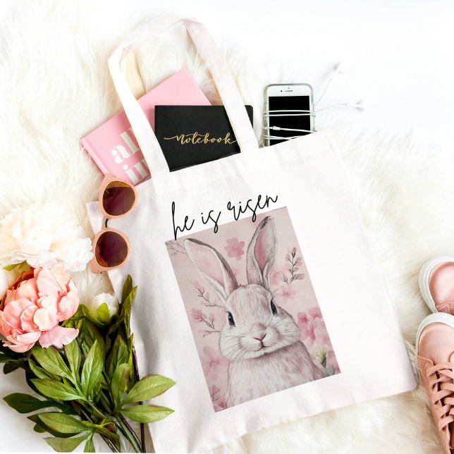 Bolso De Tela Conejo rosa con flor "Está en ascenso" (Subido por el creador)