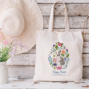 Bolso De Tela Conejo y Flor Personalizados de Pascua