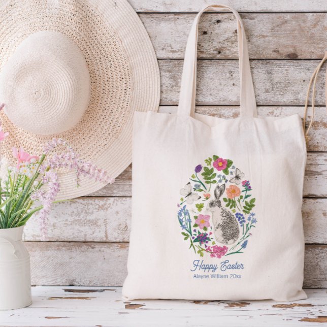Bolso De Tela Conejo y Flor Personalizados de Pascua (Subido por el creador)