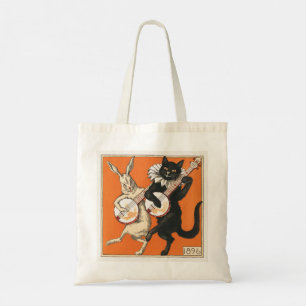 Bolso De Tela Conejo y gato bailando musicalmente