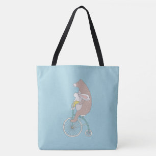 Bolso De Tela Conejo y oso caprichosos montando una bicicleta