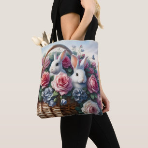 Bolso De Tela Conejos Anidados Entre Rosas de Cabaña