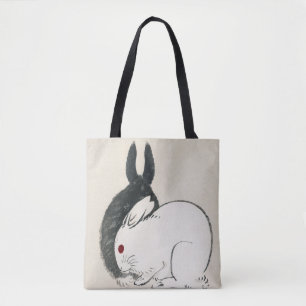 Bolso De Tela Conejos blancos y negros de Kōno Bairei