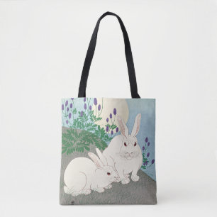 Bolso De Tela Conejos en plena luna por Ohara Koson,