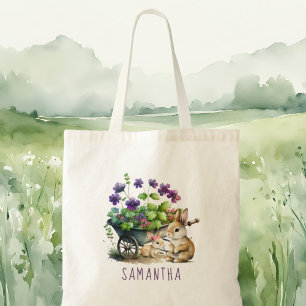 Bolso De Tela Conejos Lindos Personalizados Niña Pascua
