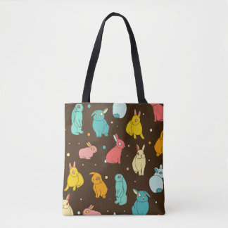 Bolso De Tela Conejos multicolores, diferentes conejos, se cierr