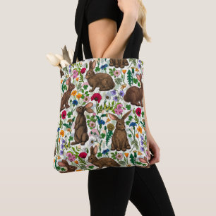 Bolso De Tela Conejos y flores silvestres