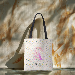 Bolso De Tela Confeti de Monograma Floral Juguetón de Amelia - A