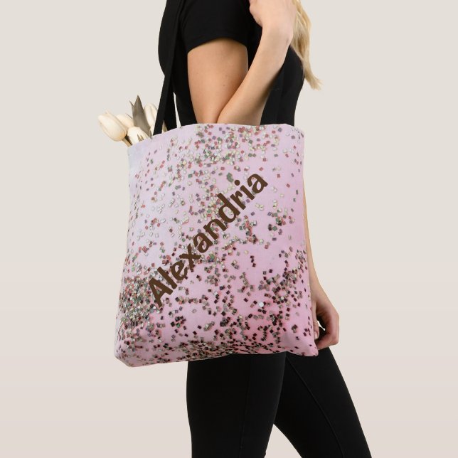 Bolso De Tela Confetti en Tote personalizado rosado (Detalle)