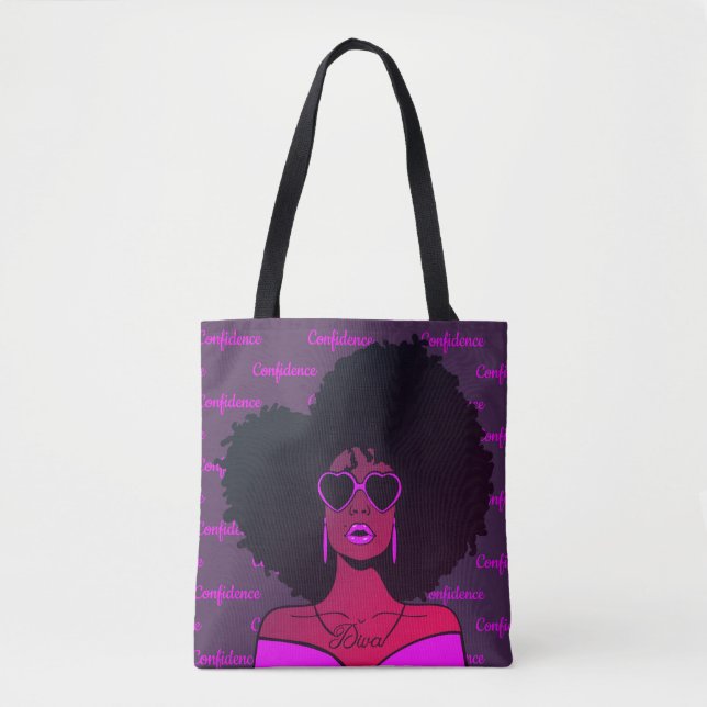 Bolso De Tela Confiada mujer africana negra y afro-pelo (Anverso)