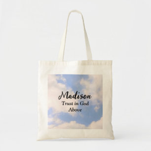 Bolso De Tela Confianza en Dios Nombre personalizado cielo azul 