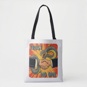 Bolso De Tela "Confiar en nadie - Retro Snake Handshake Art