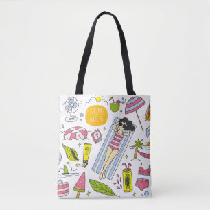 Bolso De Tela Conjunto de doodle de verano sobre la cosecha de f